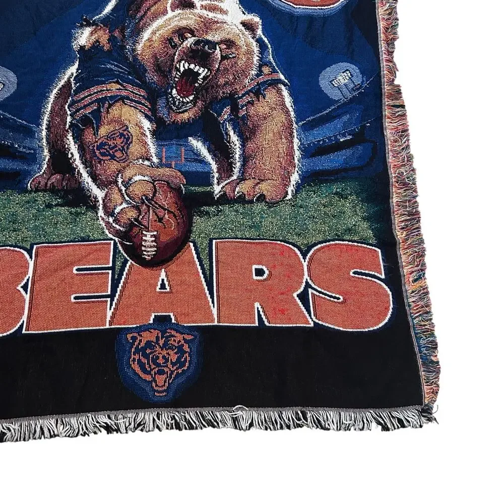 Vintage 90s Chicago Bears NFL Tapestry Fringe Throw Blanket 43x58 Americana